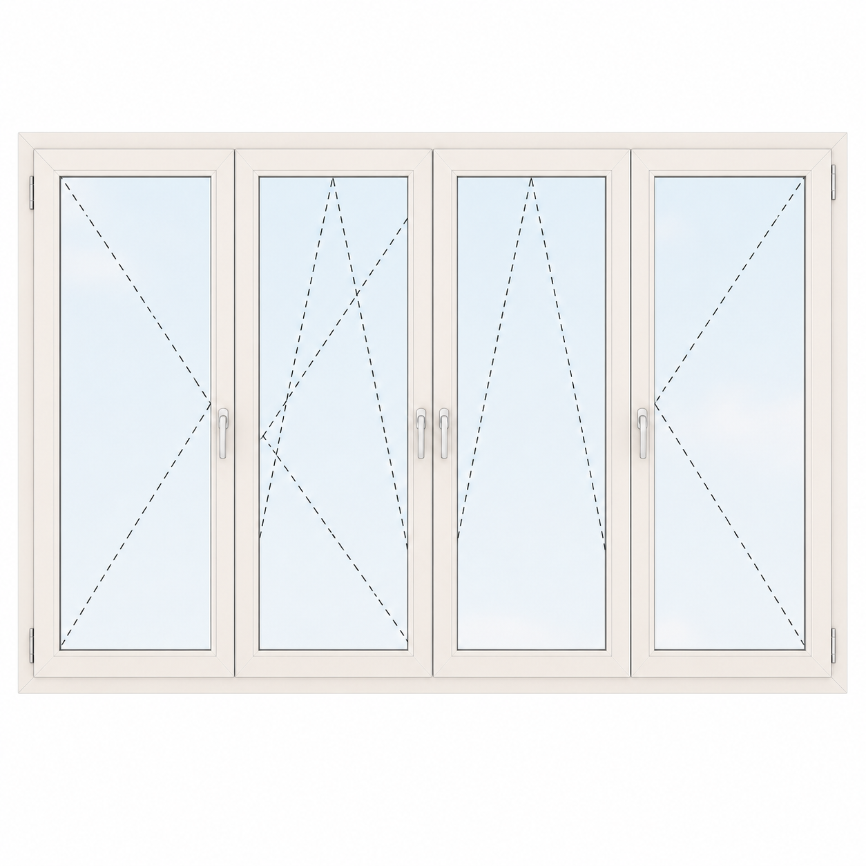 Ventana practicable de cuatro hojas